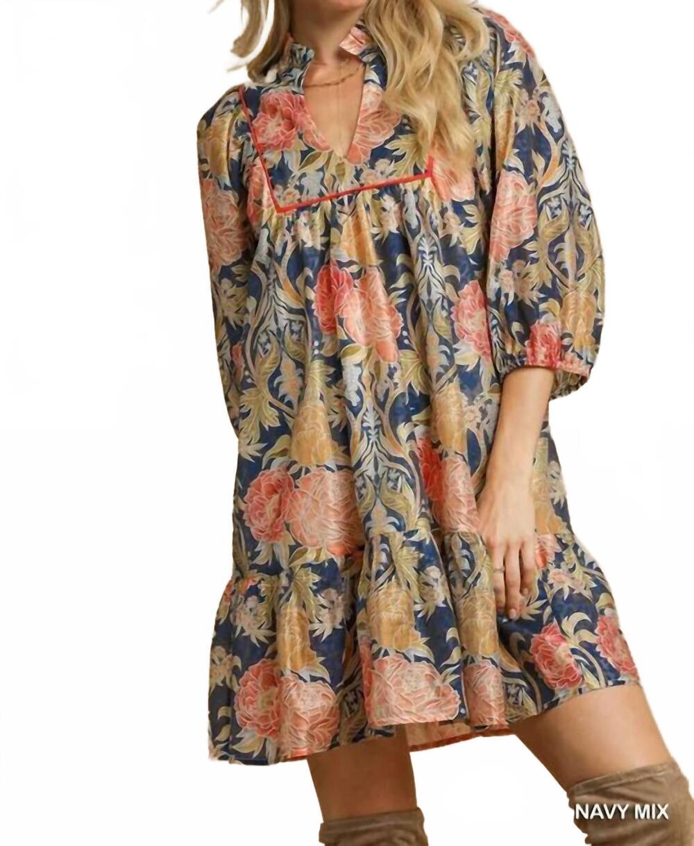 NEW UMGEE fall floral dress in navy mix